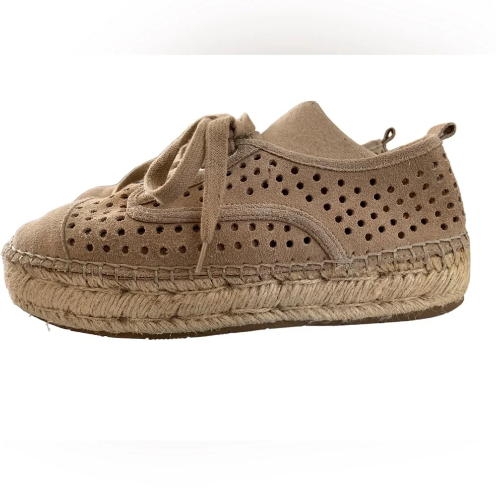 J Slides Riley Tan Espadrille Platform Suede Oxfords Sneakers Size 8.5